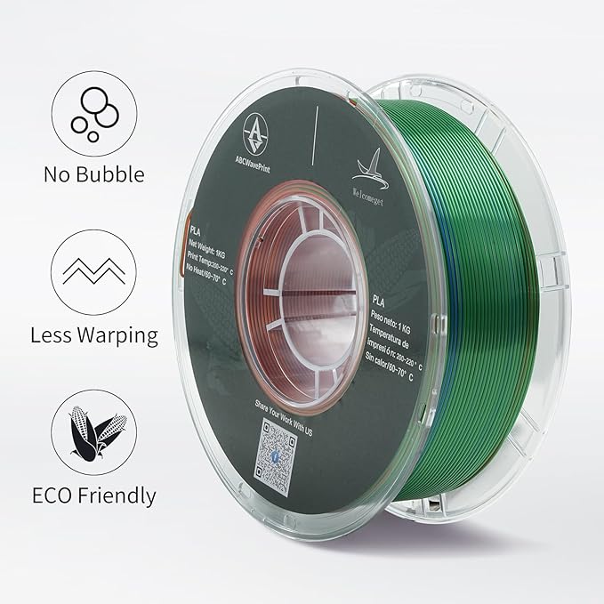 PLA 3D Printer Filament, Triple Color Silk PLA Filament, Dimensional Accuracy +/- 0.02 mm, 1 kg Spool(2.2lbs), 1.75 mm, Blue Green Orange - Image 3
