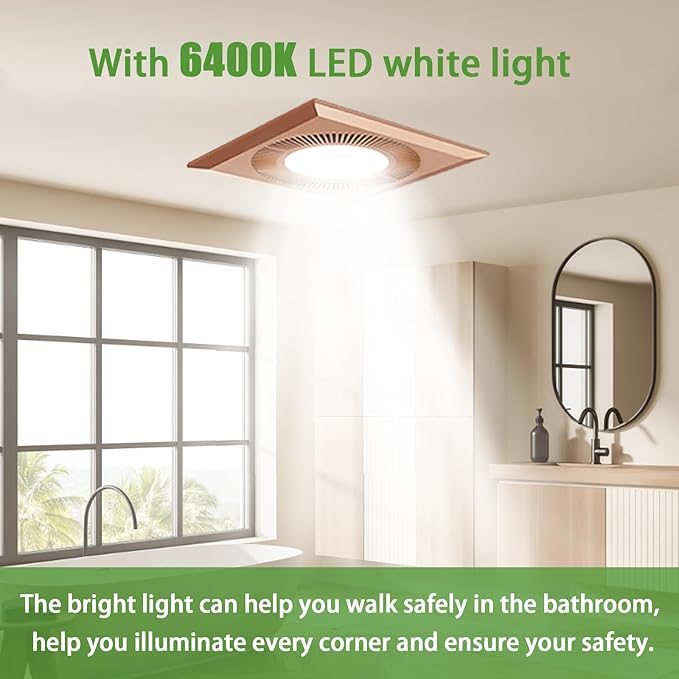 Bathroom Exhaust Fan with LED Light Vent Fans for Ceiling,Ventilation Fan Light Combo 374 CFM 1.2 Sones Quiet for Bathroom Shower Restroom Farmhouse - Image 2