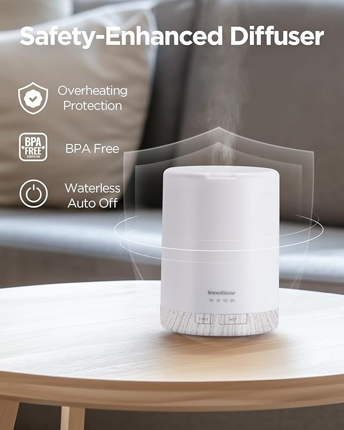 InnoGear 300ML Essential Oil Diffuser, Premium 5-in-1 Ultrasonic Aromatherapy Diffusers Scent Humidifier Aroma Diffuser Vaporizer Auto-Off Timer for Room Office Home, White, Medium - Image 4