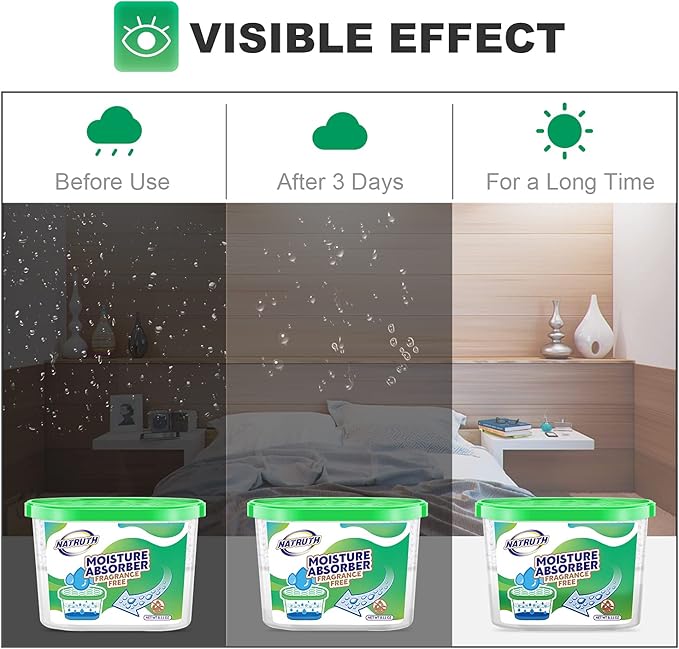 NATRUTH Moisture Absorber boxes, Unscented 500ml(6 PACKS)*10.5OZ Closet Dehumidifier, Eradicate Odor Moisture Absorbers Bucket,Dehumidifier for Closet,Bathrooms, Kitchen & Study, Boats,RVs (Green) - Image 6