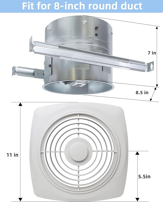 8 Inch Bathroom Exhaust Fan Ceiling Mount 200 CFM 8.5 Sones Kitchen Exhausts Fans,505 Exhaust Fan for Broan-NuTone,Vertical Discharge Ceiling Ventilation Fan for Bathroom Kitchen Laundry Room Garage - Image 4