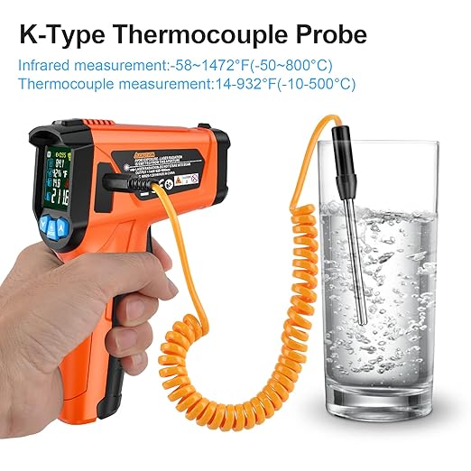 MESTEK Infrared Thermometer Gun, Non Contact Digital Laser Thermometer Temperature Gun with Color LCD for Cooking, Home Repairs, Humidity Measurement, Adjustable Emissivity -58°F to 1472°F(-50~800°C) - Image 2