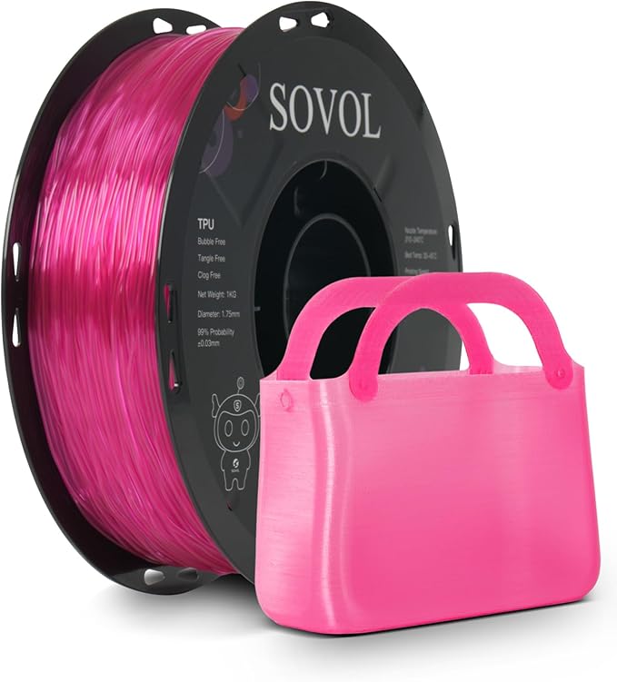 Sovol TPU Filament 1.75mm, 95A Soft TPU Flexible 3D Printer Filament with High Elasticity, 1kg (2.2lbs), Dimensional Accuracy +/- 0.03 mm, Fit Most FDM Printer, Clear Rose Red by Sovol