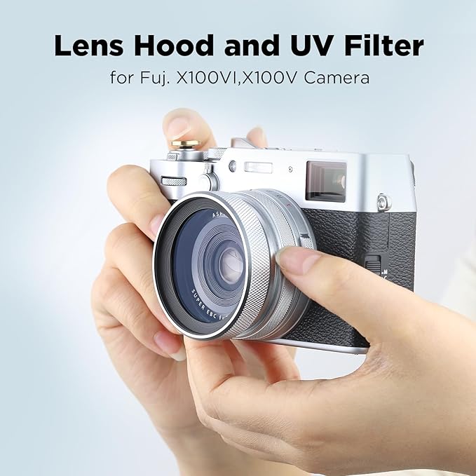 Haoge LUV-X54W Metal Lens Hood with MC UV Protection Multicoated Ultraviolet Lens Filter for Fujifilm X100VI Fuji X100V Camera Silver - Image 2