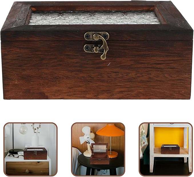 Wooden Jewelry Box with Glass Lid, Small Rustic Jewelry Display Case Storage Organizer for Home, Trinket Chest Box with Dustproof Cover for Rings, Bracelets, Makeup Accessories - Image 7