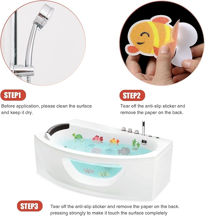Non Slip Bathtub Stickers, 20pcs Submarine Sea Creature Adhesive Kids Anti Slip Decal Treads for Shower and Bath Tub with Premium Scraper - Image 6