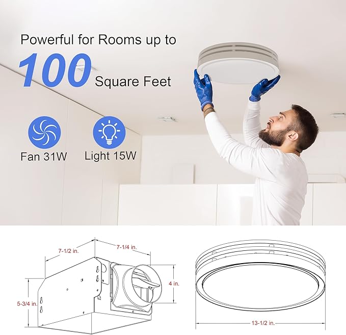 Akicon Bathroom Exhaust Fan with Light, 110CFM, 2.0 Sones for Ceiling, 1000lm Dimmable LED Light and 150lm Nightlight Dual Color Bathroom Vent Fan for Home, Round, White - Image 2