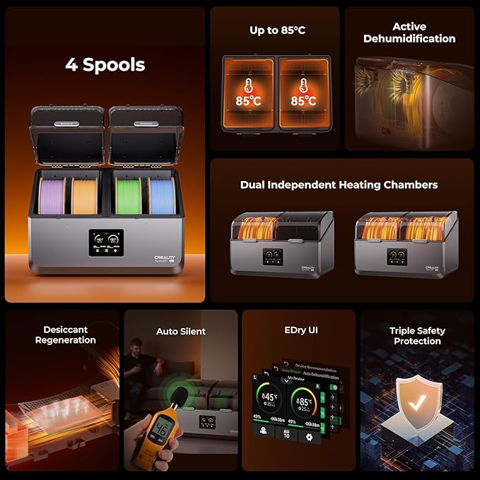 Creality Space Pi X4 Filament Dryer Box, New Upgrade 4-Spool 3D Printer Filament Storage with Dual Heating Chambers, 200W Fast Heating Up to 85℃, for PLA, PETG, ABS, TPU, Nylon, PC - Image 2