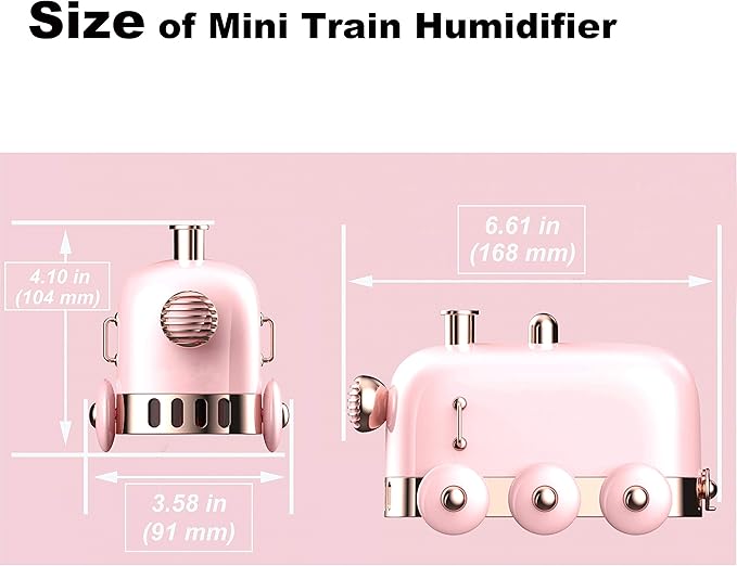 Portable Mini Humidifier, 300ml Cute Train Small Humidifier, Cool Mist Diffuser for Desktop / Office / Bedroom, Ultra Quiet, LED Light Function, USB Charge, Auto Shut Off - Image 4