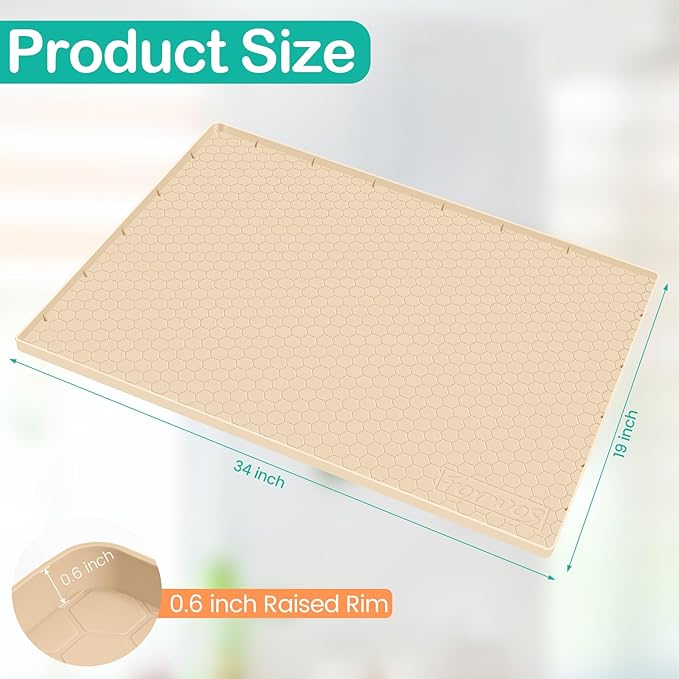 Waterproof Under Sink Mat 34" x 19", Silicone Cabinet Liner, Rubber Protector for Kitchen and Bathroom, Keeps Cabinets Clean, Dry, and Organized (Beige) - Image 2