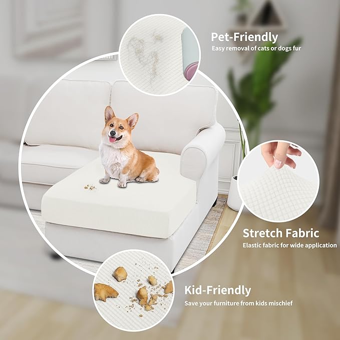 Easy-Going Stretch Sectional Couch Covers 1 Piece Chaise Lounge Slipcover L Shape Separate Cushion Couch Seat Chaise Cover for Both Left/Right Sectional Couch Cream - Image 4