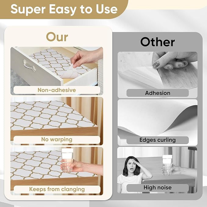 Shelf Liners Cabinet Liner Drawer Liner 12in X 6.5ft Gold Non Adhesive Strong Grip Non Slip Easy to Clean Waterproof and Washable Liner for Kitchen Cupboard, Desks, Pantry, Tool Box - Image 6