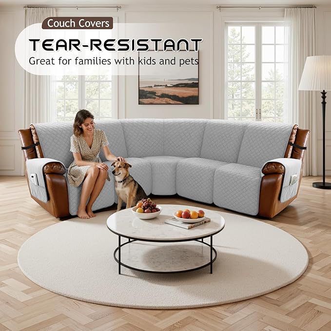 Arfntevss Waterproof Recliner Sectional Couch Covers for Reclining Sectional L Shape Sofa Cover Non Slip Washable Recliner L Shaped Slipcover Additional Seat Protector (1 Seat Cover, Silvery Gray) - Image 7