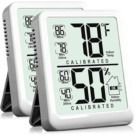 Antonki 2-Pack Room Thermometer, Digital Small Hygrometer Indoor Thermometer Humidity Gauge, Temperature Humidity Meter with Max/Min Record Monitor Sensor for Home, Plants - Battery Included by Antonki