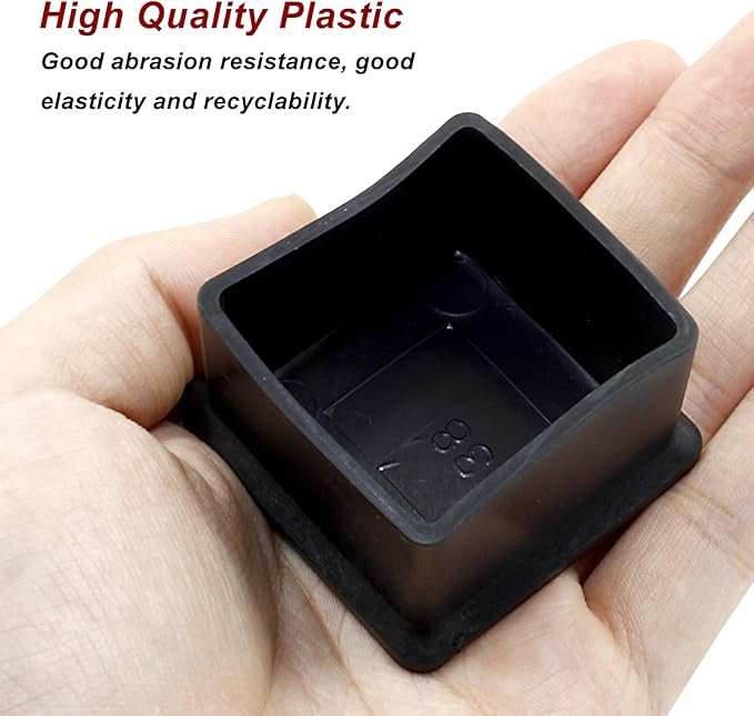 BokWin 4 Pcs Chair Leg Caps 1.5 Inch*1.5 Inch Square Furniture Floor Protectors Anti-Slip Plastic Sofa Table Chair Leg End Cap Cover(Black) - Image 3