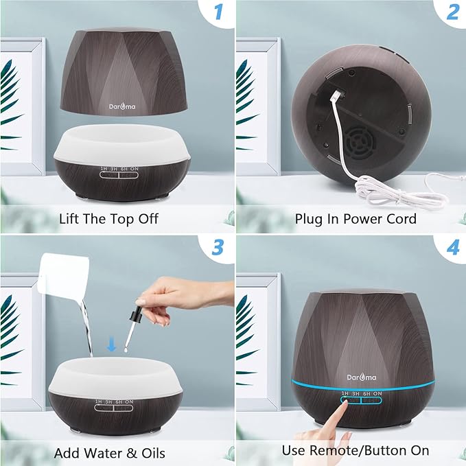 550ml Essential Oil Diffuser, DAROMA Upgraded Remote Control 6 in 1 Aromatherapy Ultrasonic Cool Mist Humidifier, 7 Color Changing Mood Lights & Waterless Auto-Off for Home Office Gift, Dark Wood - Image 7