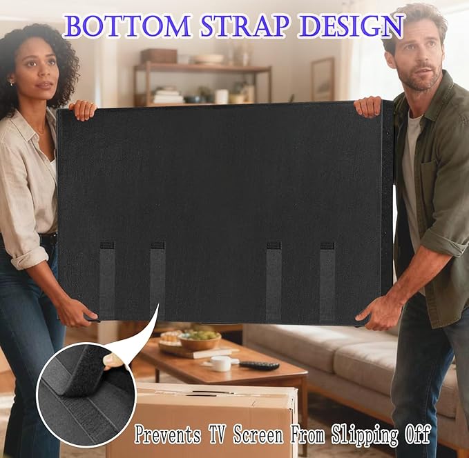 60"-65" Thicken TV Cover Moving Dust Anti-Scratch TV Screen Cover Fits with Bottom Strap, Heavy Duty Felt Screen Protector, for Protection TV Moving Home Renovation Scratch or Other Furniture - Image 4