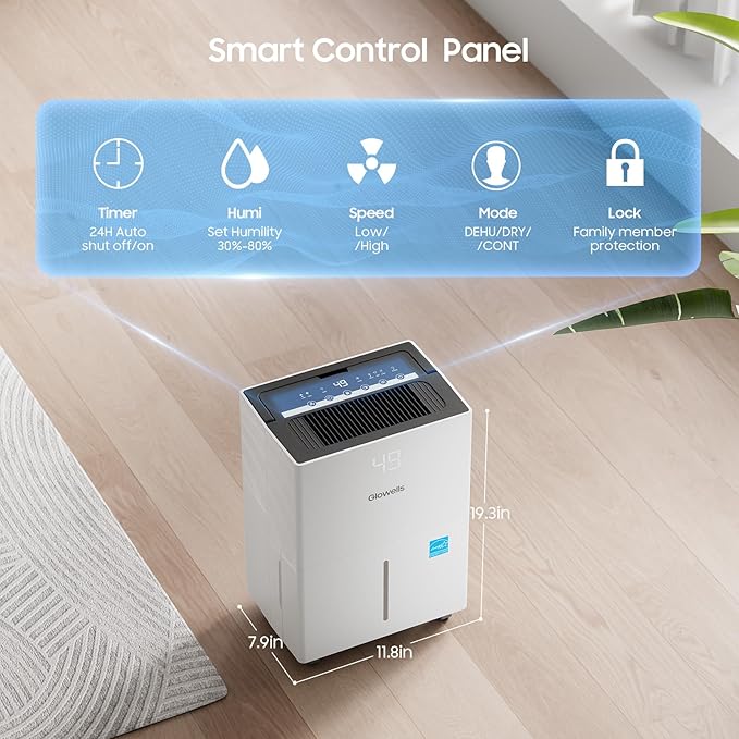 6500 Sq.Ft Energy Star Dehumidifier for Basement, 120 Pints Home Dehumidifier with Drain Hose for Large Room Crawl Space, Dehumidifiers with Smart Humidity Control, 1.32 Gal Water Tank, Auto Defrost - Image 5