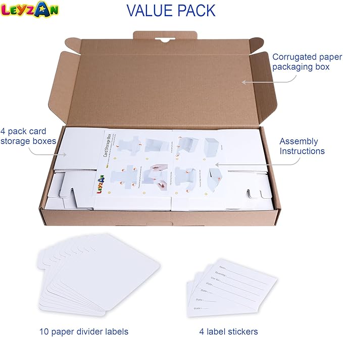 Trading-Card Storage Box, 4-Pack • 400 Count Corrugated Cardboard Storage Box with dividers & labels for TCG/Magic/Mtg Storage and Collection, Horizontal - Image 6