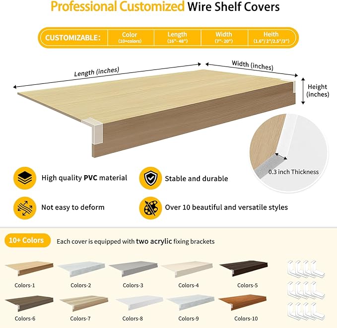 5 Pcs Custom Shelf Covers for Wire Shelving, Wood-Look Faux Wood Wire Rack Covers, PVC Thickened Shelf Liner, Waterproof and Moisture-Proof Shelves Cover for Pantry, Closet, Laundry Room,Bathroom - Image 2