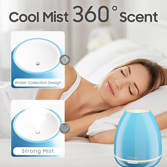 300ml Essential Oil Diffuser & Cool Mist Humidifier - Ultra-Quiet Ultrasonic Aromatherapy for Bedroom, 7 Color Night Light, BPA-Free, Auto Shut-Off, Up to 12H Continuous Mist(Blue) - Image 5