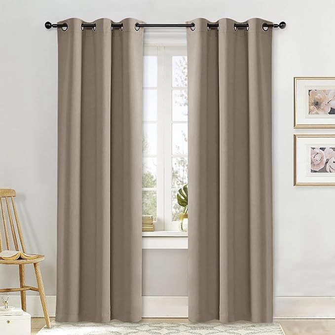 NICETOWN Curtain Blackout Drape Panel, Single Panel, 42 x 84 inch, Taupe, 3 Pass Microfiber Noise Reducing Thermal Insulated Window Drapery with Grommet by NICETOWN