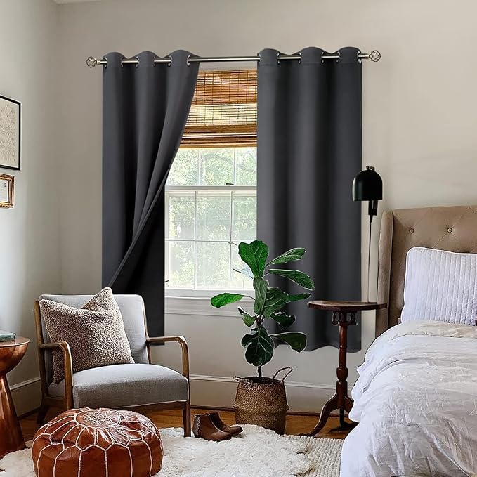 BGment Dark Grey Blackout Curtains for Bedroom - Black Out Curtains 63 Inch Long Thermal Insulated Grommet Total Room Darkening Window Drapes for Living Room, 2 Panels, 42 x 63 Inch - Image 2