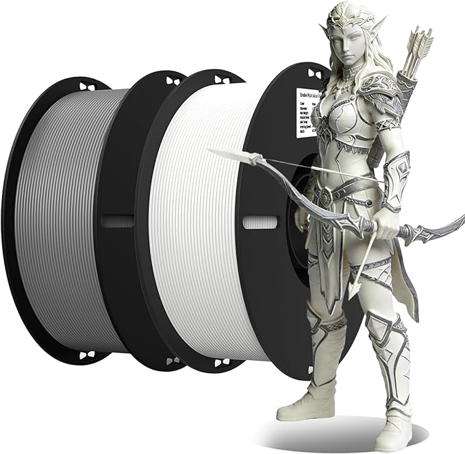 Creality 3D Printer Filament, White and Grey PLA Filament 1.75mm Bundle for 3D Printing, Ender PLA Filament No-Tangling Strong Bonding, Accuracy +/- 0.02mm by Creality
