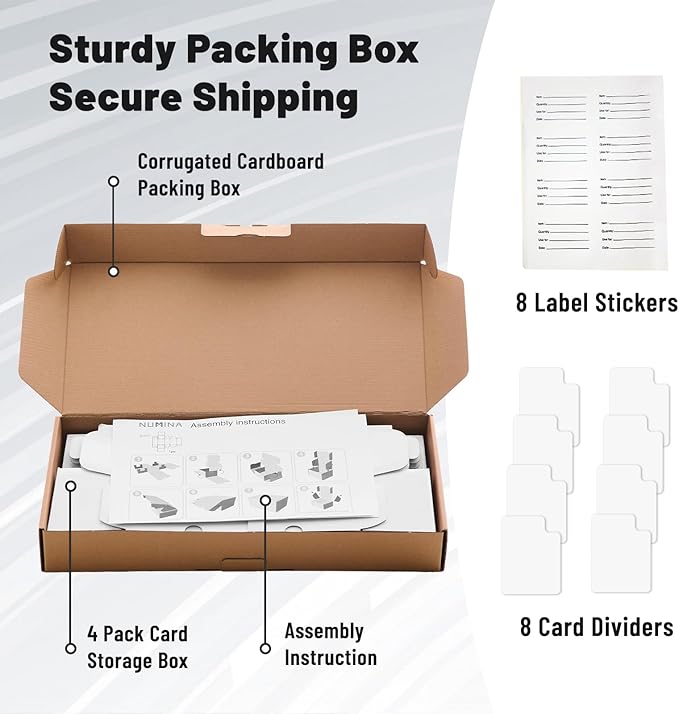 NUMINA 4 Pack 600 Card Storage Box Organizer for Trading Card Collection, Heavy Duty Sports Cardboard Box, Trading Gaming Cards Collection Box with Adjustable Dividers - Image 6
