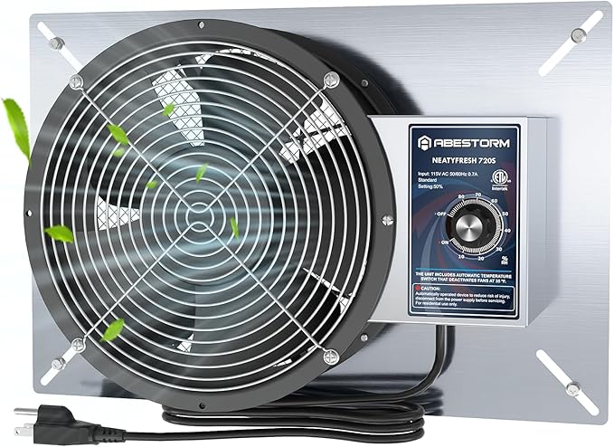 Abestorm 720CFM Crawlspace Ventilation Fans IP-55 Grade Basements Stainless Steel Vent Fan 10 inches Ventilator Fan with Freeze Protection Thermostat Dehumidistat for Crawlspace Attic Garage Exhaust by AbestormSolutionsINC