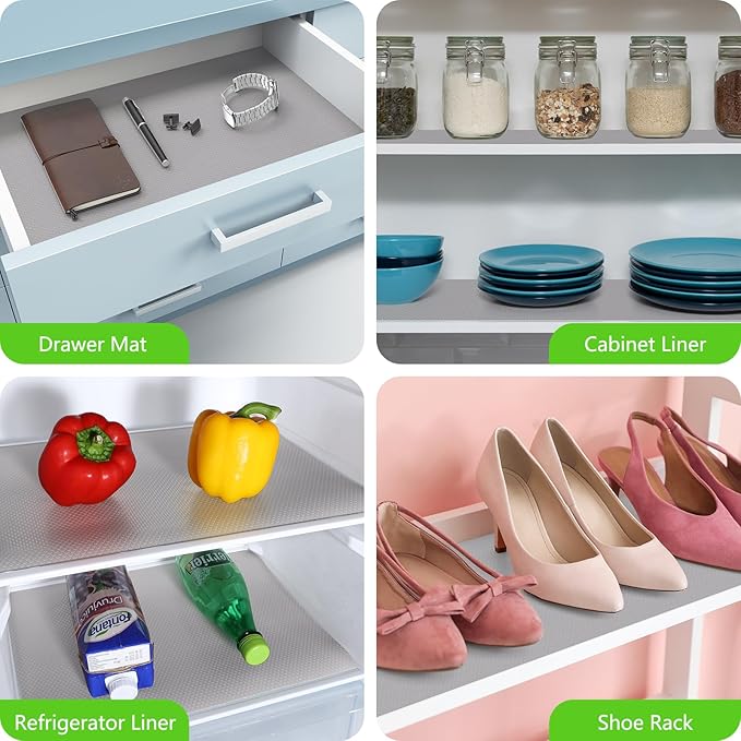 Light Gray Shelf Liners for Kitchen Cabinets Non Adhesive Drawer Liner for Bathroom Waterproof Refrigerator Liners for Shelves Fridge Plastic Mats Cabinet Cupboard Liner 23.6 x 236.2 Inches - Image 2
