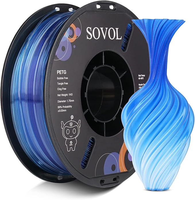 Sovol 3D Printer PETG Filament 1.75mm, Gradient Multicolors Filaments Material, 1kg (2.2lbs), Dimensional Accuracy +/- 0.03 mm, Fit Most FDM Printer, Blue by Sovol