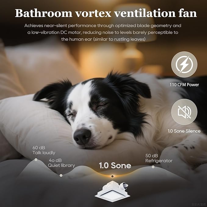 Bathroom Exhaust Fan 10" Panel Ultra Quiet without Light（8x8 Mount）, 110CFM, 4" Duct for Bathroom/Garage/Home - Image 4