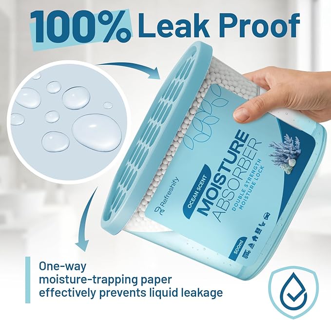 Premium Moisture Absorbers and Dehumidifier Tubs – High-Efficiency Closet Dehumidifier, Ocean Scent, 6 Pack, 7.5 Oz - Image 3