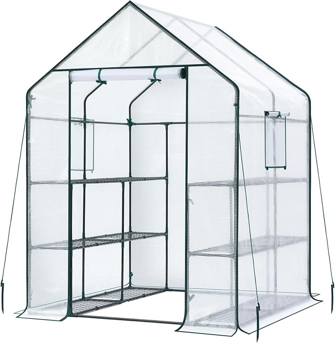Ohuhu Greenhouse for Outdoors: 3 Tiers 12 Shelves Walk-in Indoor Green House Heavy Duty Plant Stands Reinforced Plastic PE Cover Mini Portable Warm House for Outside, 4.8x2.5x6.4 FT - Image 7