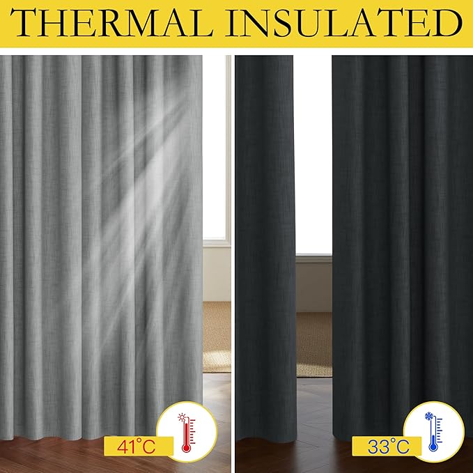NICETOWN 100% Absolutely Blackout Linen Curtains with Thermal Insulated White Liner, Dove Grey, W62, 2 Pieces, Noise Reducing Textured Linen Look Curtains for Windows 90 inch Length for Classroom - Image 3