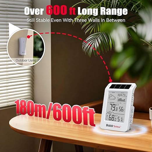 BaldrTherm Wireless Weather Station, Dual-Zone Indoor & Outdoor/Childroom Temp Humidity Monitor, Auto Smart Backlight,Temp/Humidity/Barometric Trend Visualization, White&Orange - Image 6