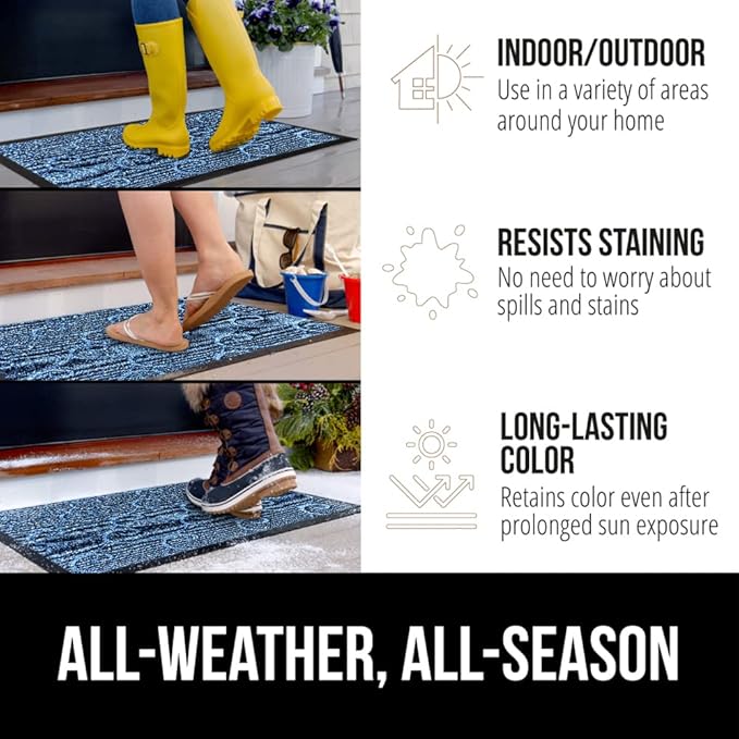GORILLA GRIP 100% Waterproof All-Season WeatherMax Doormat, 72x24, US Designed Natural Rubber, Stain and Fade Resistant, Low Profile Indoor Outdoor Door Mats, Easy Clean Patio Mat, Ocean Blue Waves - Image 3