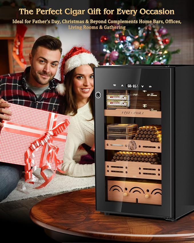 Electric Cigar Humidor Cabinet up to 600 Cigars, Temperature & Humidity Control System-75L Cooling Fridge with Cedar Wood Shelves Digital LED Screen Fingerprint Safety Lock Home & Commercial Use - Image 7