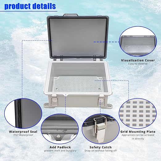 MAKERELE Small Waterproof Electrical Junction Box Clear ABS Plastic Dustproof Boxes Hinged Shell Outdoor Universal Project Enclosure with Clear Cover 8.6×6.7×4.3 inch (220×170×110mm) - Image 4