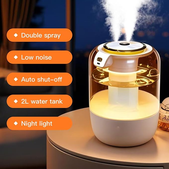 Air Humidifier for Bedroom, 2L Quiet Cool Mist Humidifier for Plants Dorm Room Office Home Car Personal Humidificador with 3 Mist Modes & Night Light - Image 2