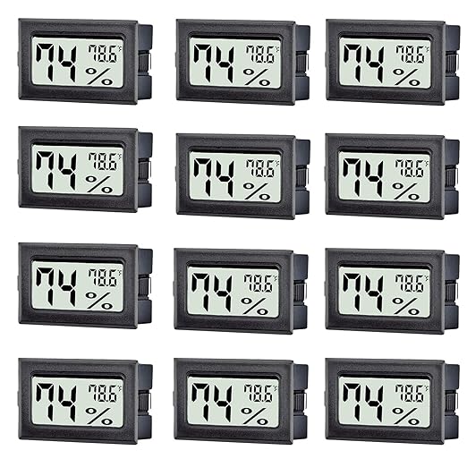 12 Pack Mini Digital Thermometer Hygrometer Indoor Temperature and Humidity Gauge Meter Monitor Fahrenheit (℉) for Humidor,Greenhouse,Reptile Tank,Home,Jars by TASOGEN
