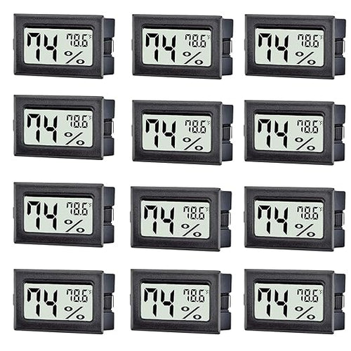 12 Pack Mini Digital Thermometer Hygrometer Indoor Temperature and Humidity Gauge Meter Monitor Fahrenheit (℉) for Humidor,Greenhouse,Reptile Tank,Home,Jars by TASOGEN