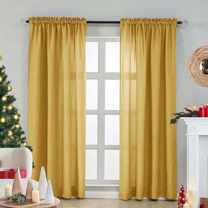 L.Z.E Non-See-Through Privacy Curtains 84 Inches Long 2 Panels Set, Gold Light Filtering Semi Sheer Curtains for Living Room Bedroom Doorway Divider, Rod Pocket Window Panels (55" W x 84" L) - Image 8