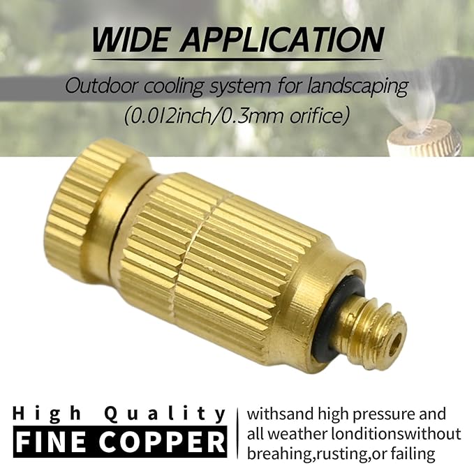 Brass Misting Nozzle, 10 Pack High Pressure Spray 10/24 UNC Anti-drip Fogging Spray Head Misting System Tips for Outdoor Cooling System 0.012" Orifice (0.3 MM) - Image 5