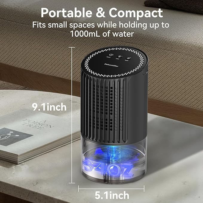 Dehumidifier, 34oz Small dehumidifiers for home, Ultra Quiet (25dB) 350 sq ft Mini Dehumidifier, Portable for Bathroom Bedroom Closet Basement RV, with 7-Color LED, Smart Defrost, Auto Shut-Off - Image 2