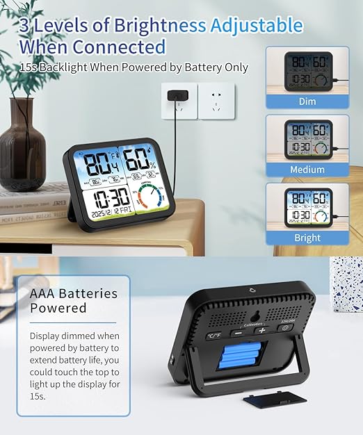 VOCOO Digital Indoor Room Thermometer - 5.8'' Extra Large Display Temperature Humidity Sensor with Accurate Temp Humidity Gauge Monitor, Calibration, Max & Min Records, Comfort, Backlit, Date & Clock - Image 4