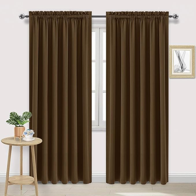 DWCN Blackout Curtains for Living Room Thermal Insulated, Energy Saving & Noise Reducing Bedroom Curtains, Brown, W 70x L 84 Inch, Set of 2 Rod Pocket Curtain Panels by DWCN