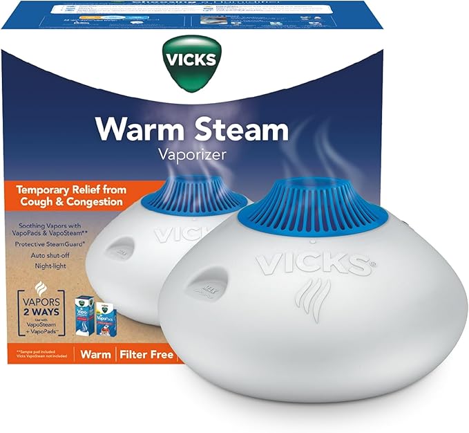 Vicks Warm Steam Vaporizer & Humidifier 1.5 Gallon Tank for Small and Medium Rooms, Night Light, Works with VapoPads and VapoSteam by VicksDevices