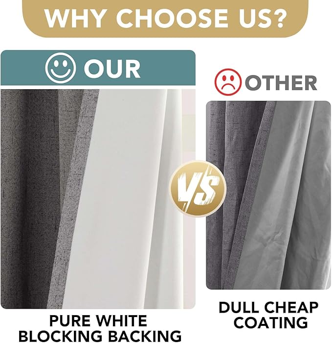 H.VERSAILTEX Linen Blackout Curtains 63 Inches Long 100% Absolutely Blackout Thermal Insulated Textured Linen Look Curtain Draperies Anti-Rust Grommet, Energy Saving with White Liner, 2 Panels, Grey - Image 3
